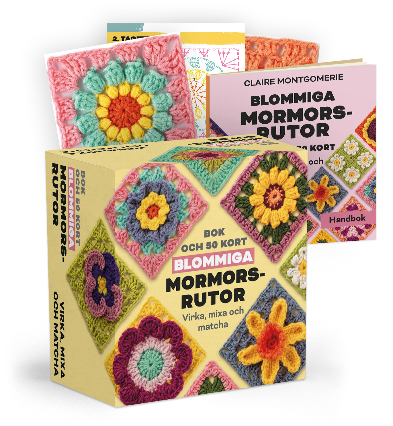 Blommiga mormorsrutor Bok och 50 kort: Virka, mixa och matcha